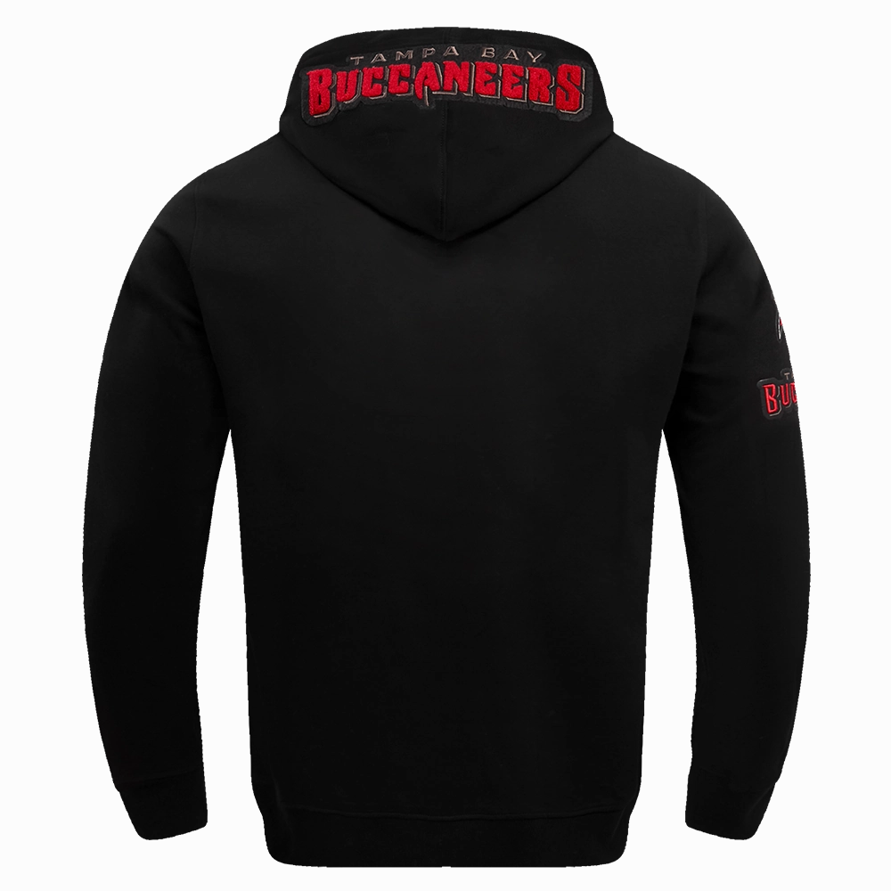 NFL TAMPA BAY BUCCANEERS CLASSIC CHENILLE MEN'S DOUBLE KNIT PULLOVER HOODIE (BLACK)