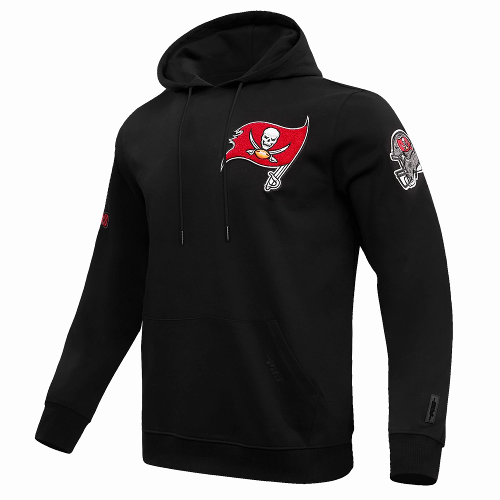 NFL TAMPA BAY BUCCANEERS CLASSIC CHENILLE MEN'S DOUBLE KNIT PULLOVER HOODIE (BLACK)