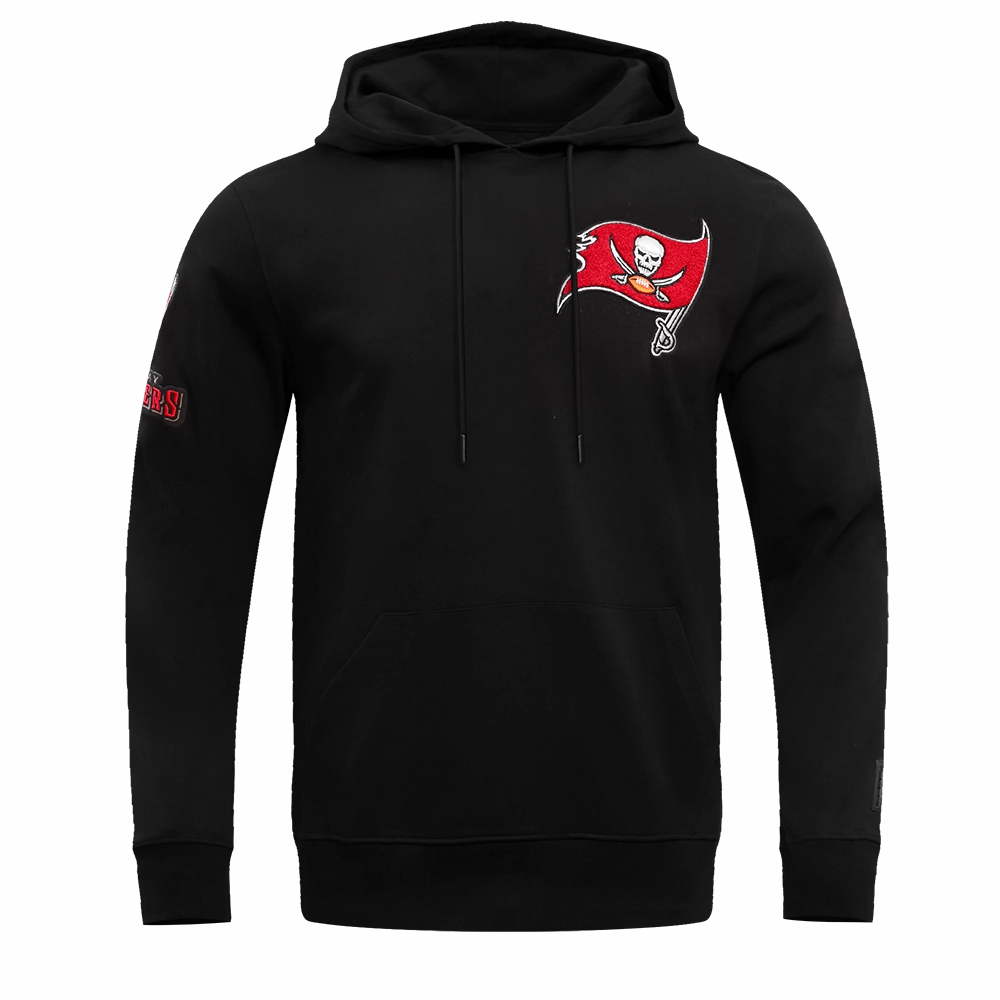 NFL TAMPA BAY BUCCANEERS CLASSIC CHENILLE MEN'S DOUBLE KNIT PULLOVER HOODIE (BLACK)