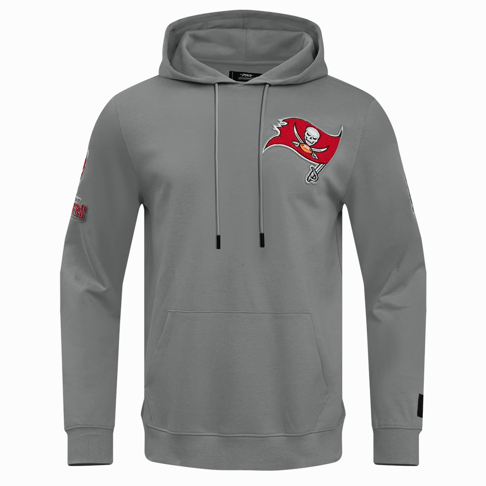 NFL TAMPA BAY BUCCANEERS CLASSIC CHENILLE MEN'S DOUBLE KNIT PULLOVER HOODIE (GRAY)