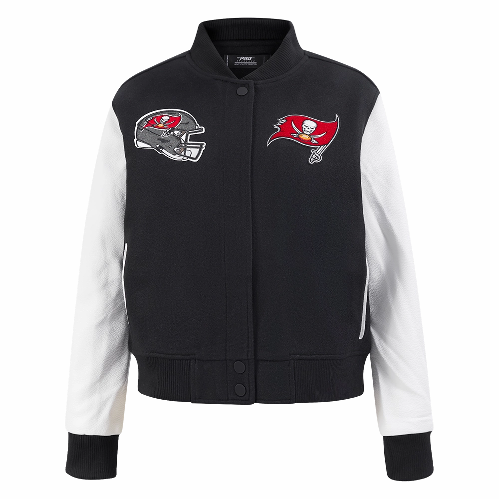 NFL TAMPA BAY BUCCANEERS CLASSIC WOMEN'S WOOL VARSITY JACKET (BLACK/WHITE)