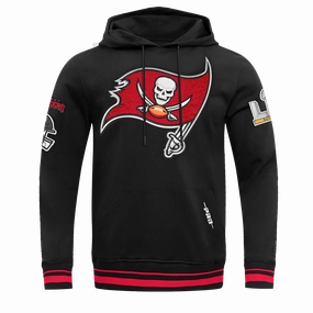 NFL TAMPA BAY BUCCANEERS MASHUP MEN'S RIB PULLOVER HOODIE (BLACK/RED/BLACK)