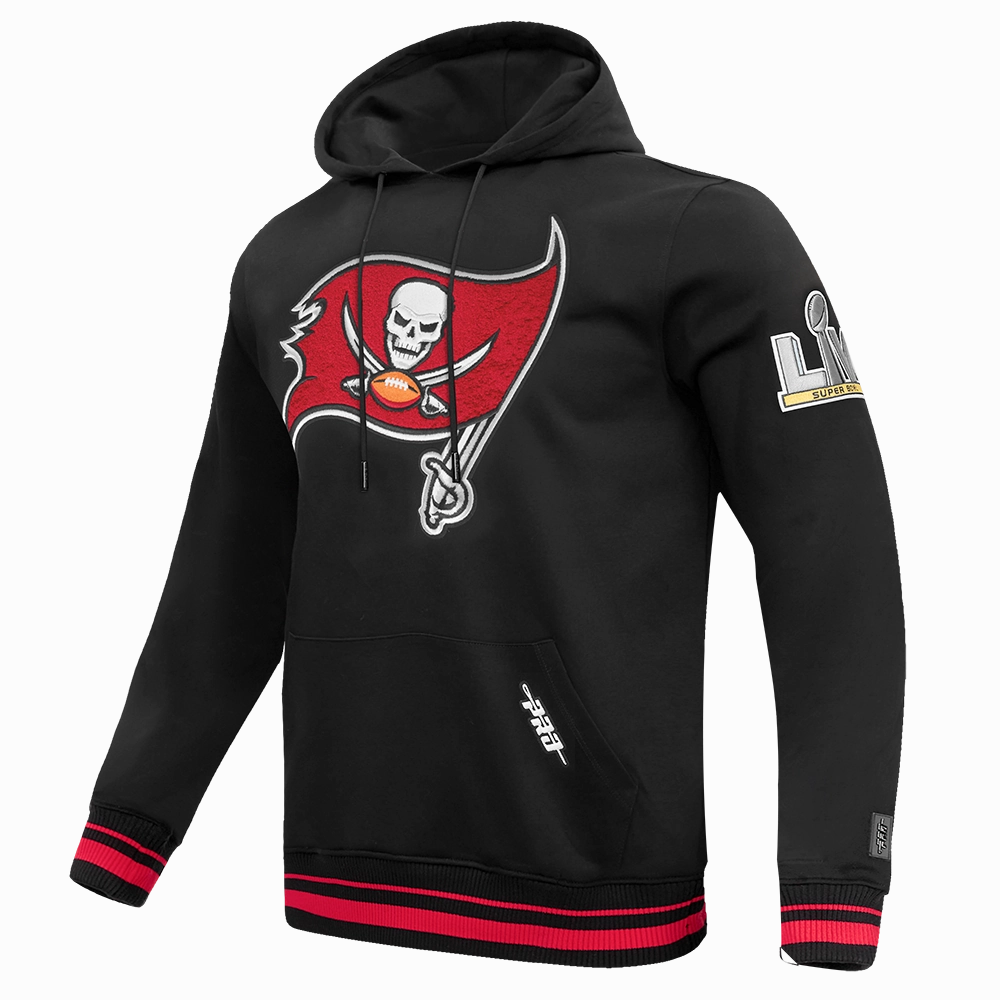 NFL TAMPA BAY BUCCANEERS MASHUP MEN'S RIB PULLOVER HOODIE (BLACK/RED/BLACK)