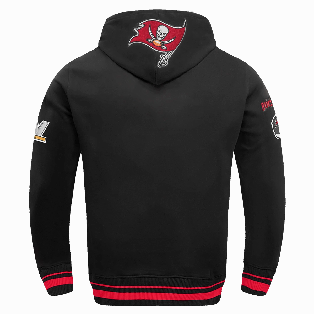 NFL TAMPA BAY BUCCANEERS MASHUP MEN'S RIB PULLOVER HOODIE (BLACK/RED/BLACK)