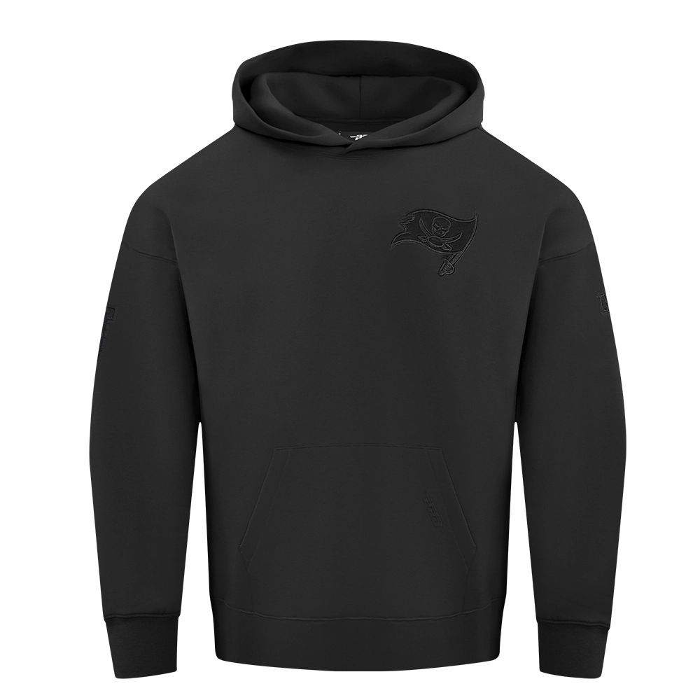 NFL TAMPA BAY BUCCANEERS NEUTRAL MEN'S DROP SHOULDER FLEECE PULLOVER HOODIE (BLACK)