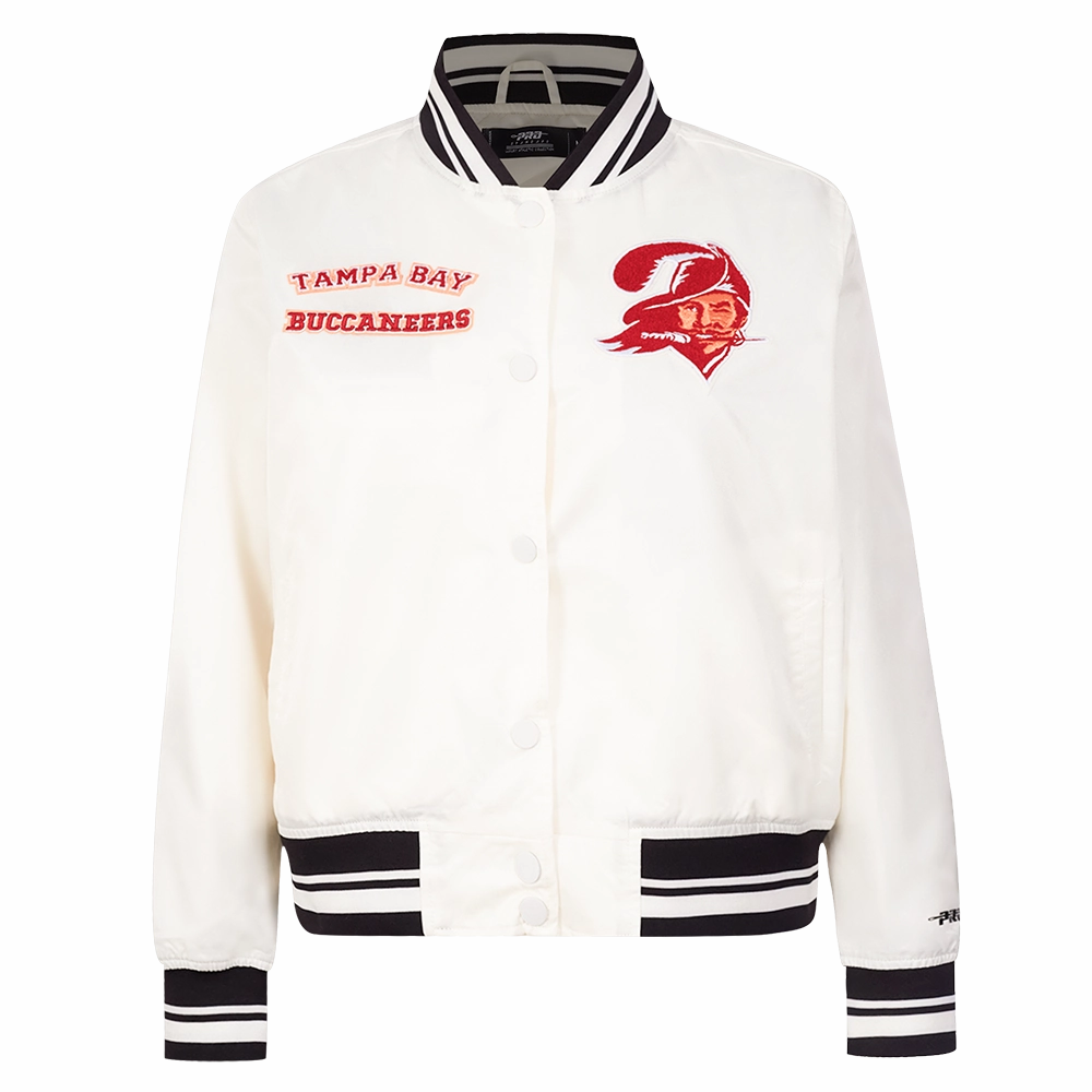 NFL TAMPA BAY BUCCANEERS RETRO CLASSIC WOMEN'S RIB SATIN JACKET (EGGSHELL/ BLACK)