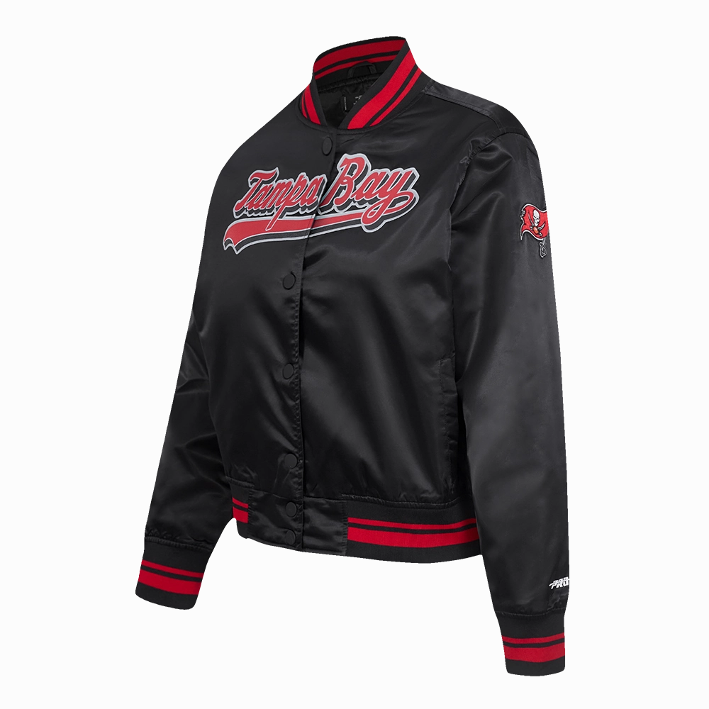 NFL TAMPA BAY BUCCANEERS SCRIPT TAIL WOMEN'S SATIN JACKET (BLACK/RED/BLACK)