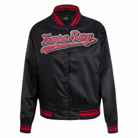 NFL TAMPA BAY BUCCANEERS SCRIPT TAIL WOMEN'S SATIN JACKET (BLACK/RED/BLACK)