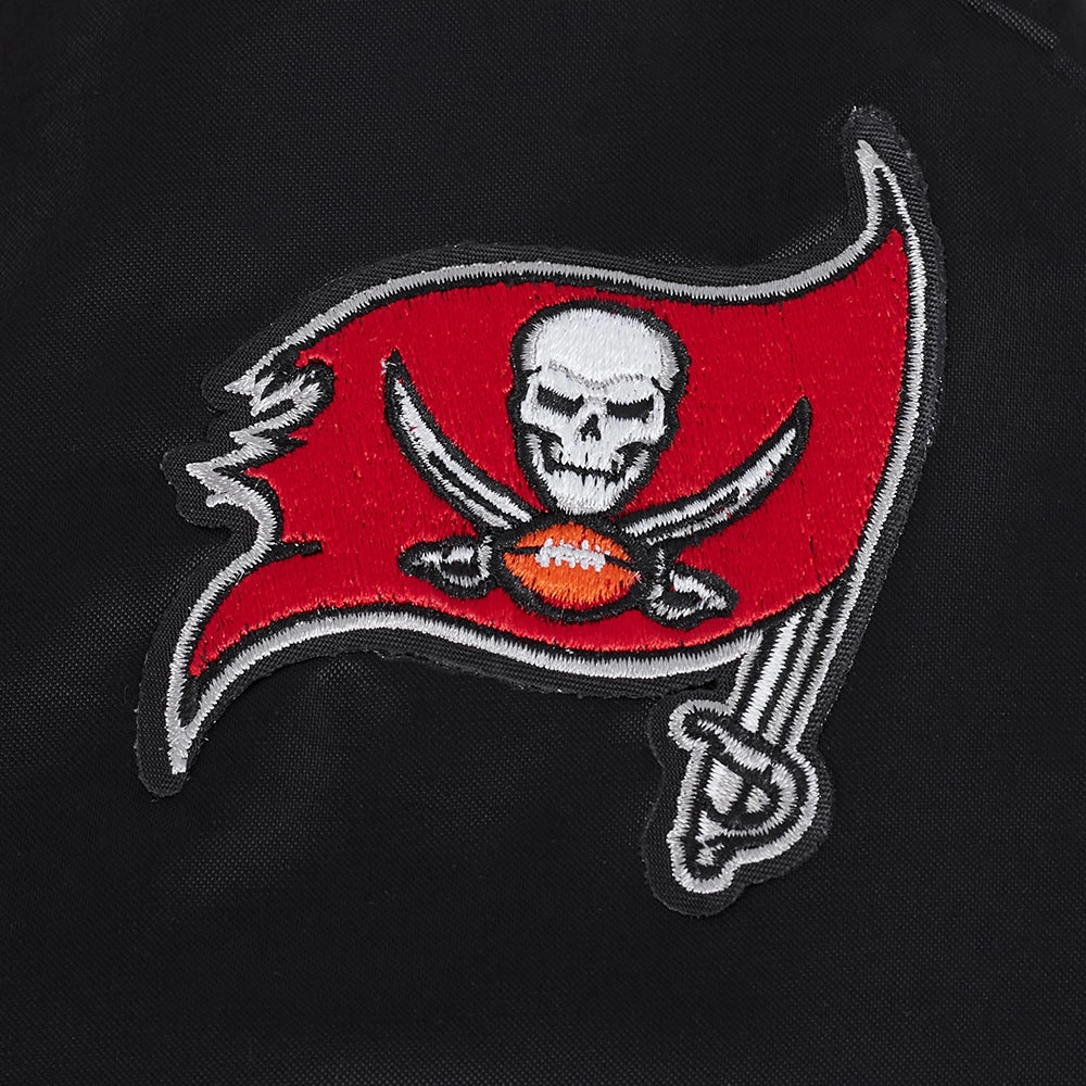 NFL TAMPA BAY BUCCANEERS SCRIPT TAIL WOMEN'S SATIN JACKET (BLACK/RED/BLACK)