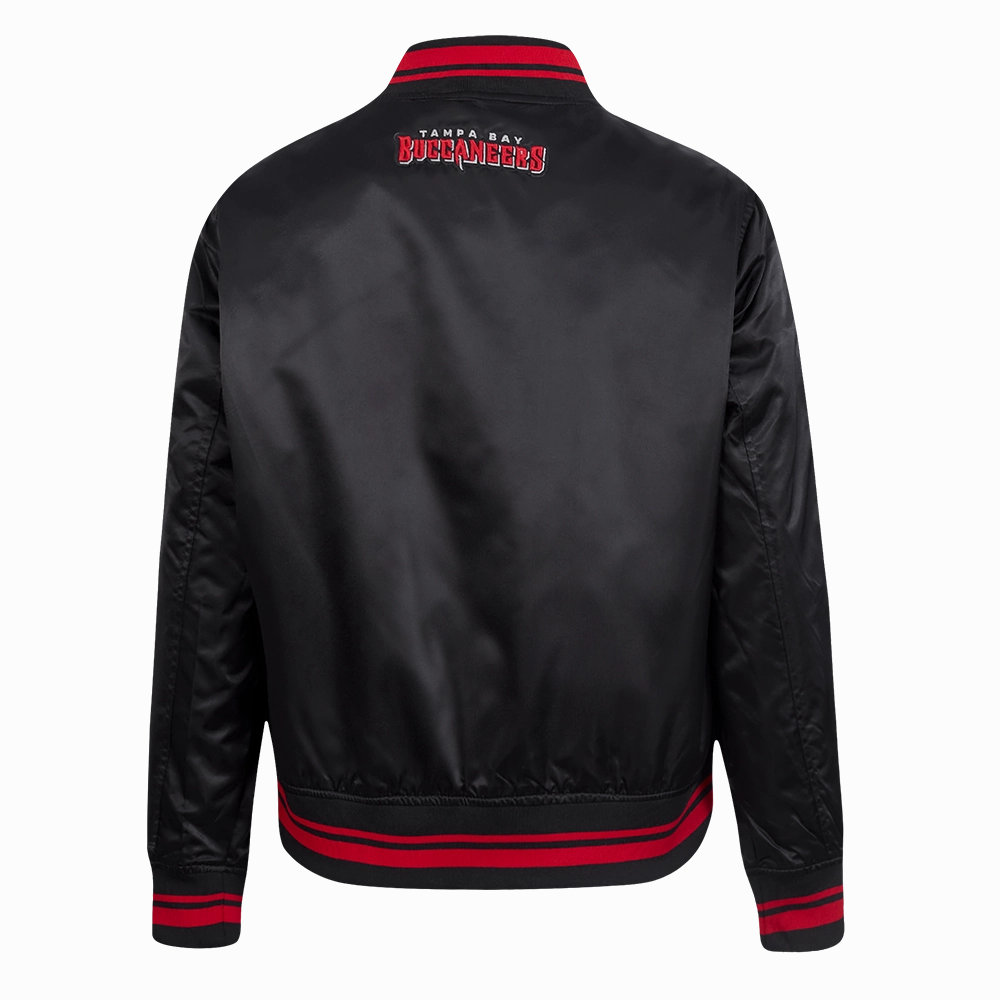 NFL TAMPA BAY BUCCANEERS SCRIPT TAIL WOMEN'S SATIN JACKET (BLACK/RED/BLACK)
