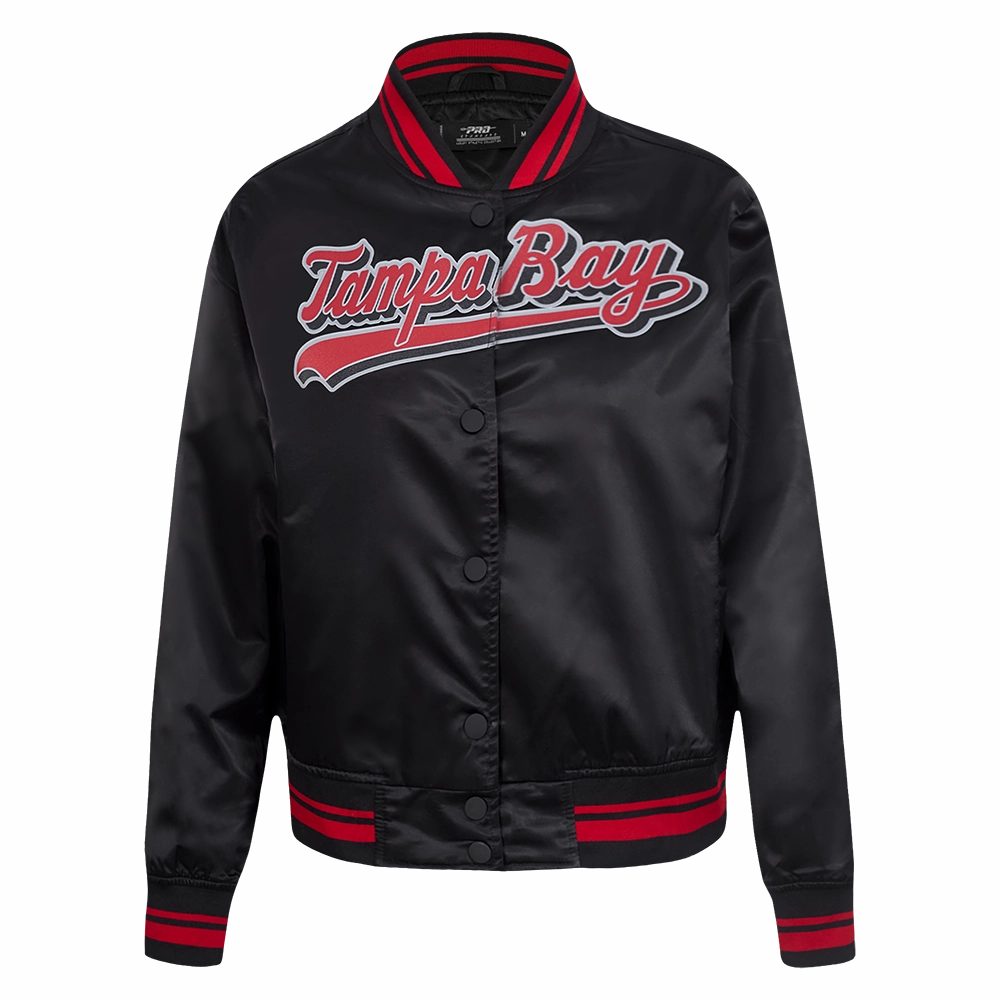 NFL TAMPA BAY BUCCANEERS SCRIPT TAIL WOMEN'S SATIN JACKET (BLACK/RED/BLACK)