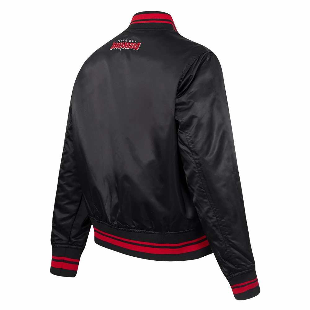 NFL TAMPA BAY BUCCANEERS SCRIPT TAIL WOMEN'S SATIN JACKET (BLACK/RED/BLACK)