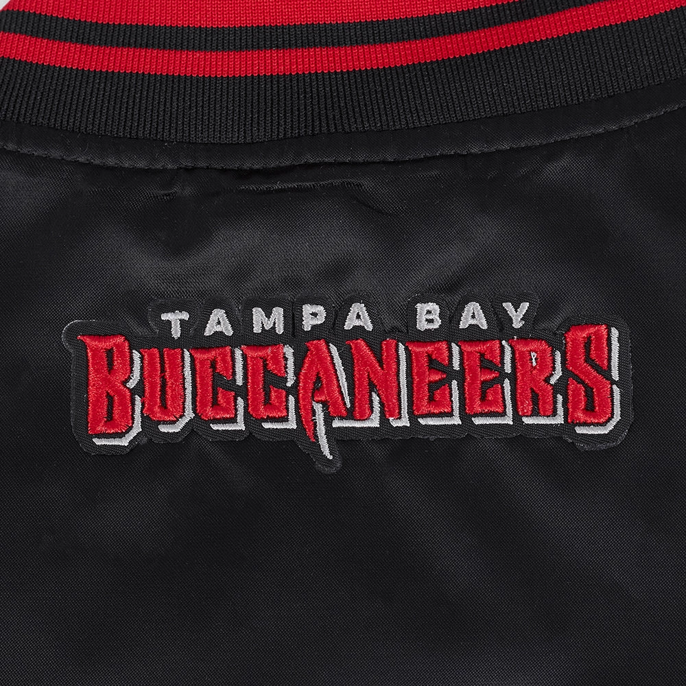NFL TAMPA BAY BUCCANEERS SCRIPT TAIL WOMEN'S SATIN JACKET (BLACK/RED/BLACK)