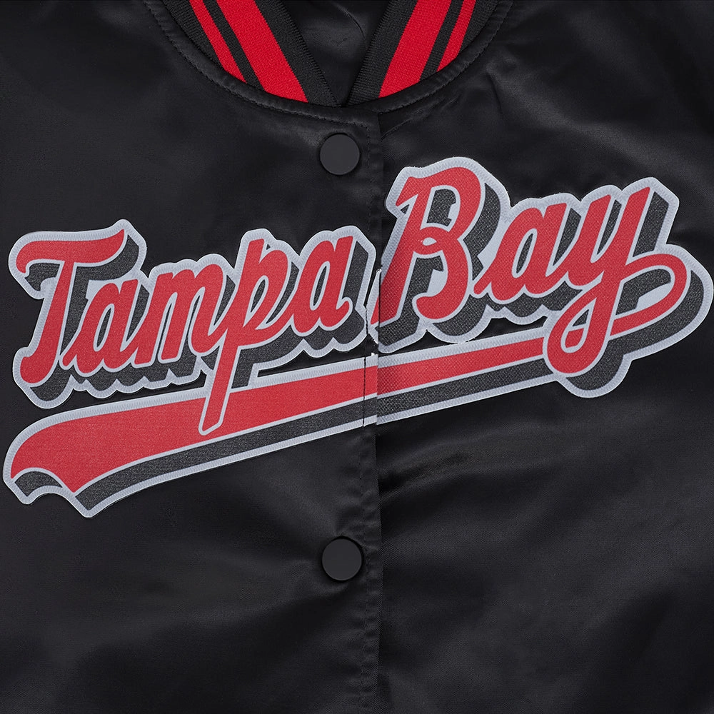 NFL TAMPA BAY BUCCANEERS SCRIPT TAIL WOMEN'S SATIN JACKET (BLACK/RED/BLACK)