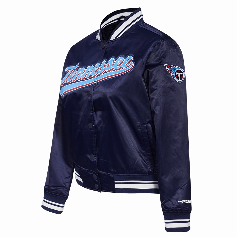 NFL TENNESSEE TITANS SCRIPT TAIL WOMEN'S SATIN JACKET (MIDNIGHT NAVY)