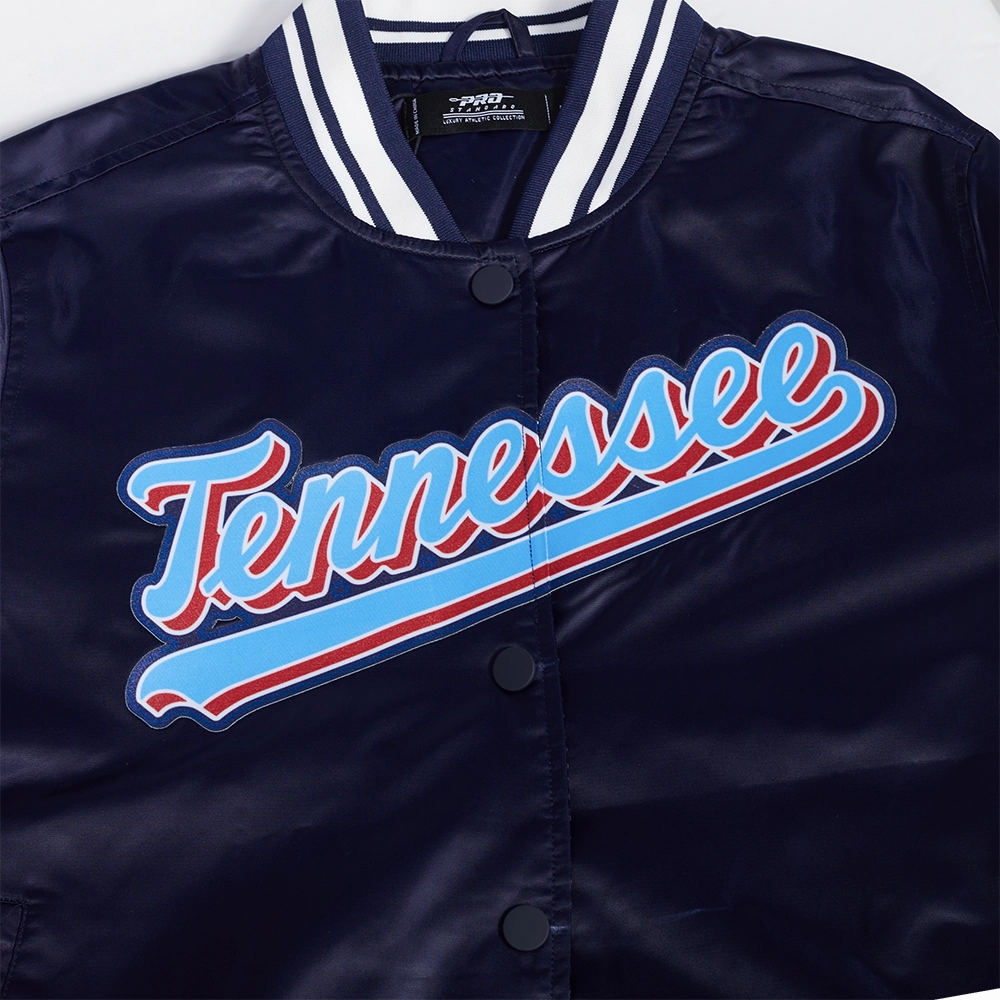 NFL TENNESSEE TITANS SCRIPT TAIL WOMEN'S SATIN JACKET (MIDNIGHT NAVY)
