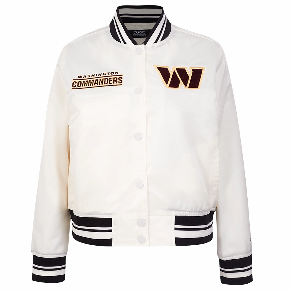 NFL WASHINGTON COMMANDERS RETRO CLASSIC WOMEN'S RIB SATIN JACKET (EGGSHELL/ BLACK)