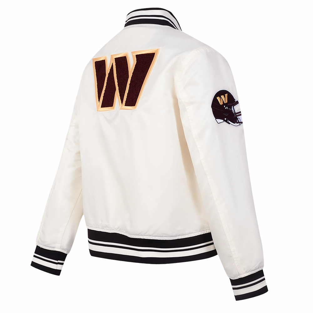 NFL WASHINGTON COMMANDERS RETRO CLASSIC WOMEN'S RIB SATIN JACKET (EGGSHELL/ BLACK)