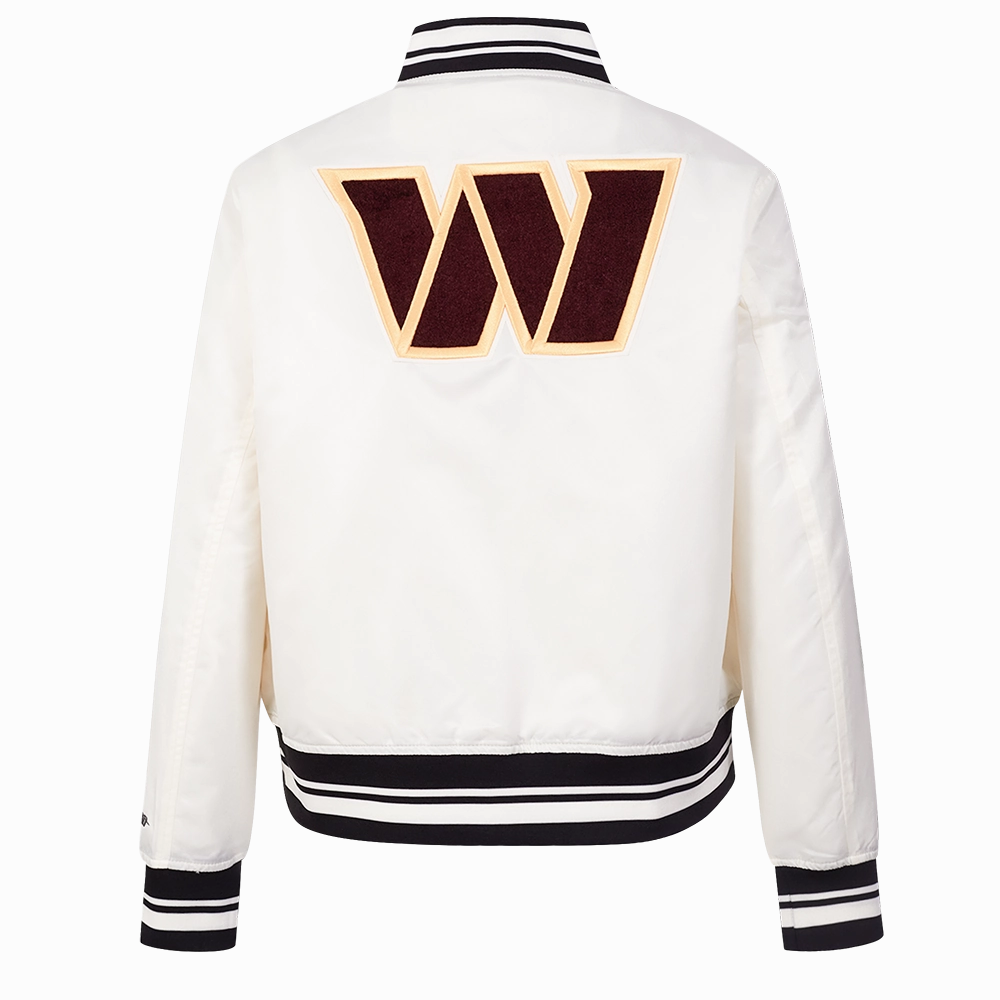 NFL WASHINGTON COMMANDERS RETRO CLASSIC WOMEN'S RIB SATIN JACKET (EGGSHELL/ BLACK)