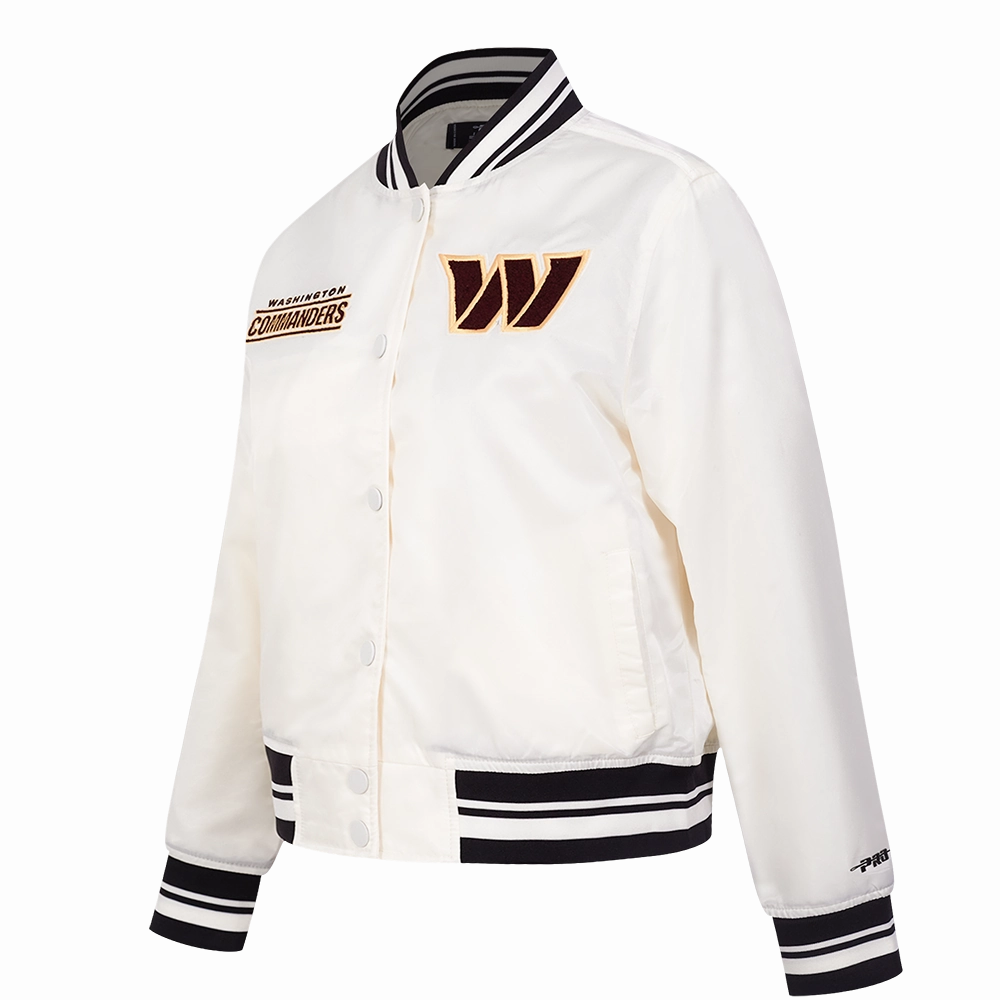 NFL WASHINGTON COMMANDERS RETRO CLASSIC WOMEN'S RIB SATIN JACKET (EGGSHELL/ BLACK)