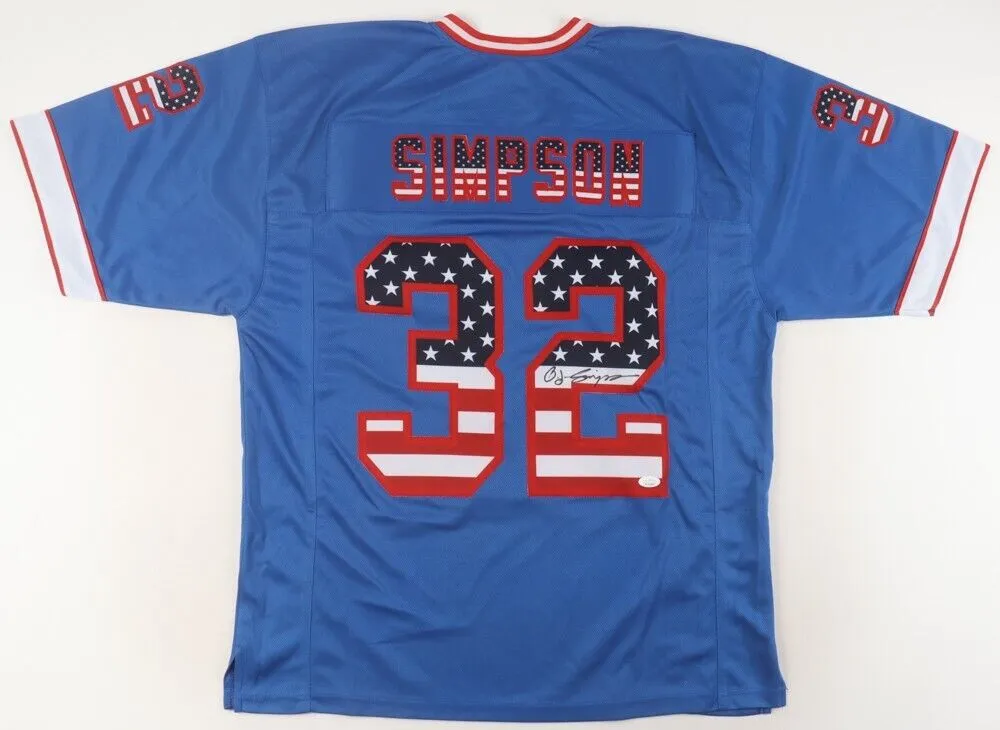 O J Simpson Signed Buffalo Bills Stars & Stripes Jersey (JSA COA) 5Pro Bowl R.B