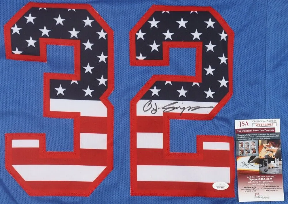 O J Simpson Signed Buffalo Bills Stars & Stripes Jersey (JSA COA) 5Pro Bowl R.B