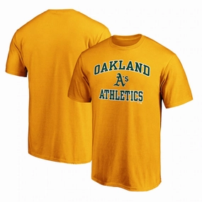Oakland Athletics MLB UK Large Fanatics Branded Heart & Soul T-Shirt - Gold