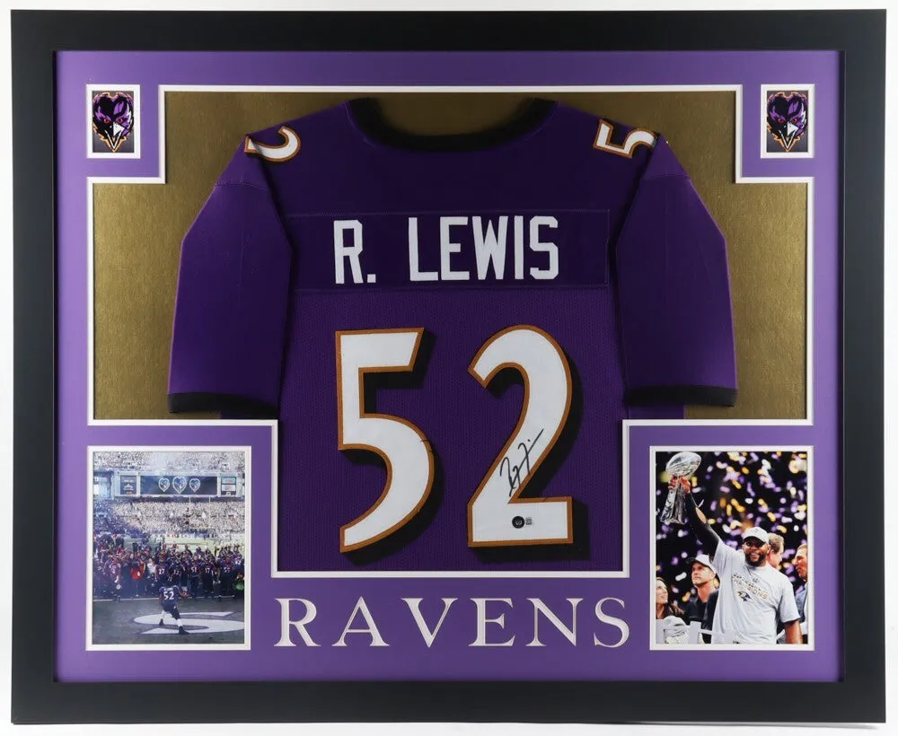 Ray Lewis Signed Baltimore Ravens 35"x 43" Framed Jersey (Beckett) ALL Pro L.B.