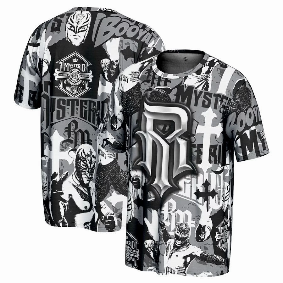 Rey Mysterio WWE UK ProSphere Camo Collage T-Shirt - Black