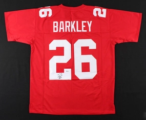 Saquon Barkley Signed New York Giants Red Jersey (Beckett) #1 RB Pk 2018 Draft