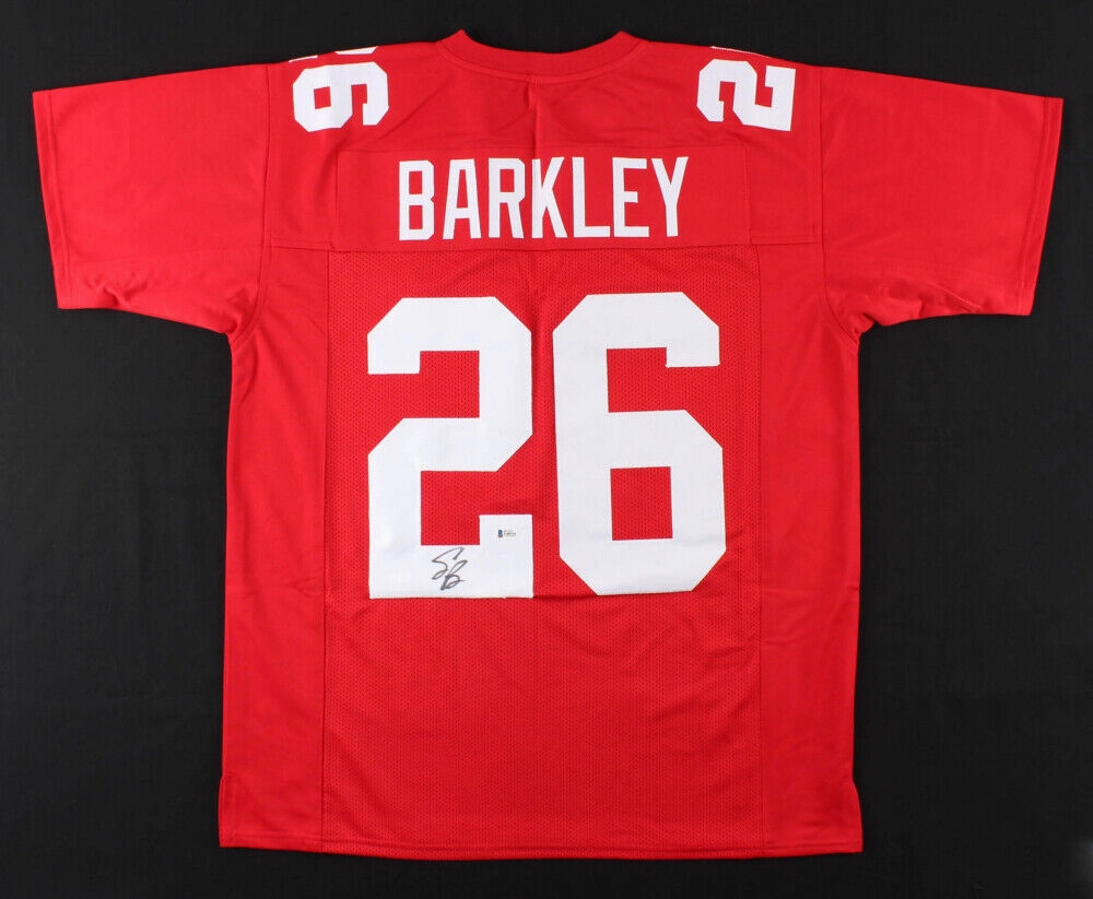 Saquon Barkley Signed New York Giants Red Jersey (Beckett) #1 RB Pk 2018 Draft