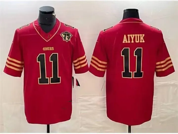 SF.49ers #11 Brandon Aiyuk 75th Anniversary Alternate Red Stitched Game Football Jersey