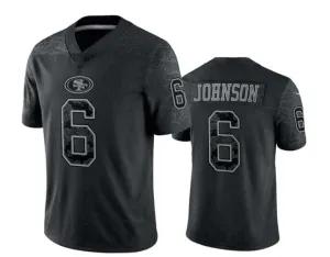 SF.49ers #6 Johnson Black RFLCTV Limited Jersey Stitched American Football Jerseys