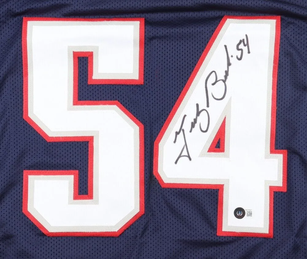 Tedy Bruschi Signed New England Patriots Jersey (Beckett) 3Super Bowl Champ L.B