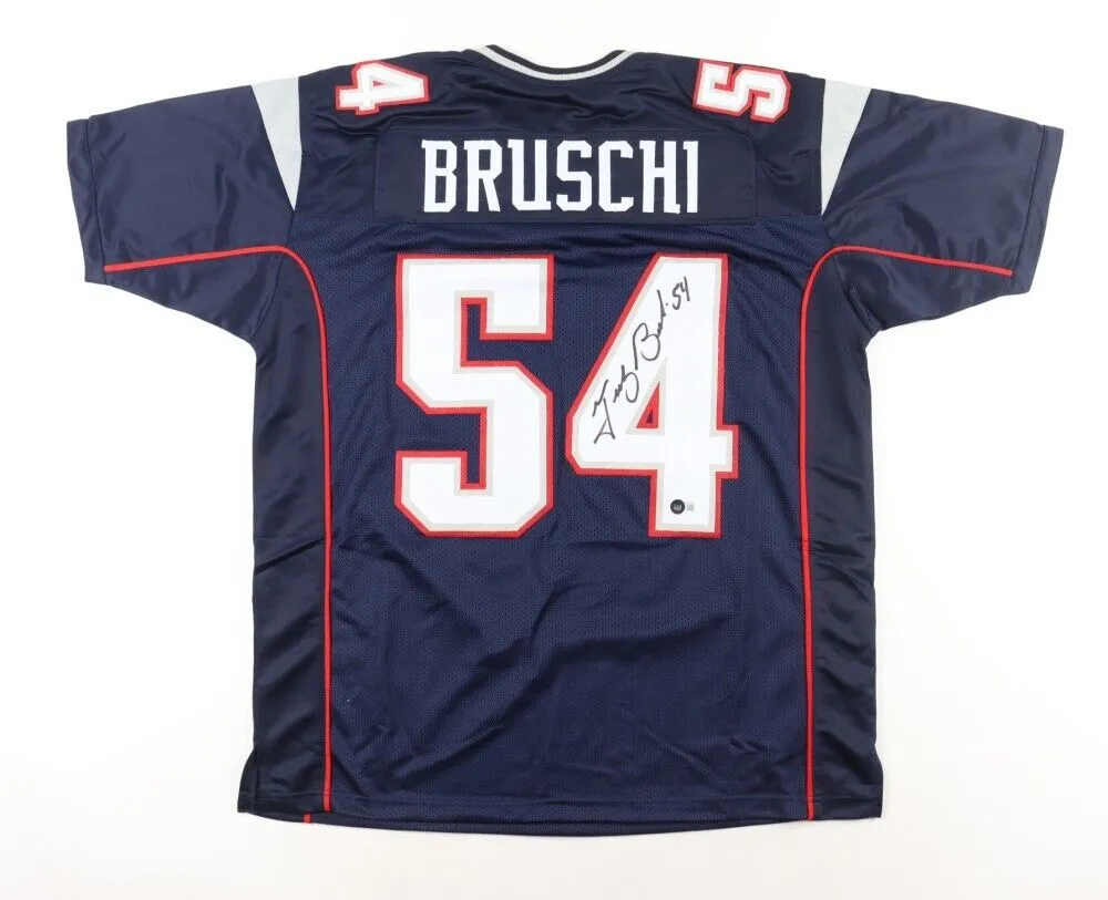 Tedy Bruschi Signed New England Patriots Jersey (Beckett) 3Super Bowl Champ L.B