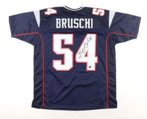 Tedy Bruschi Signed New England Patriots Jersey (Beckett) 3Super Bowl Champ L.B