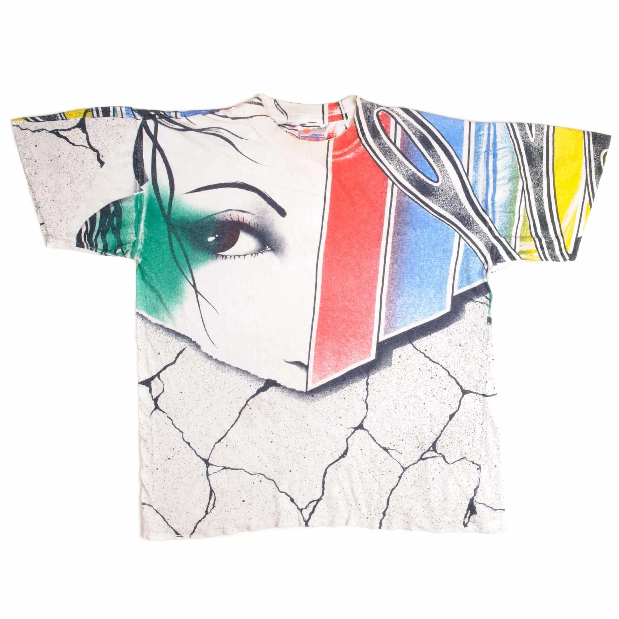 VINTAGE ALL OVER PRINT GRAPHIC TEE SHIRT ARTIST 1990s SIZE XL