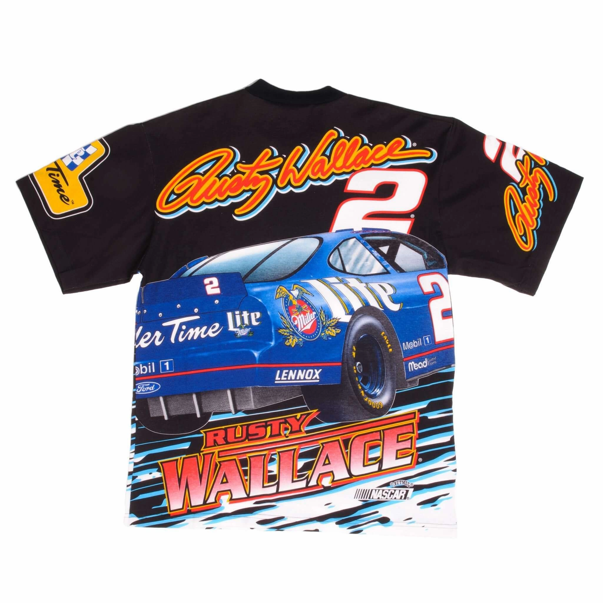 VINTAGE DEADSTOCK ALL OVER PRINT NASCAR WALLACE 1996 TEE SHIRT LARGE MADE IN USA