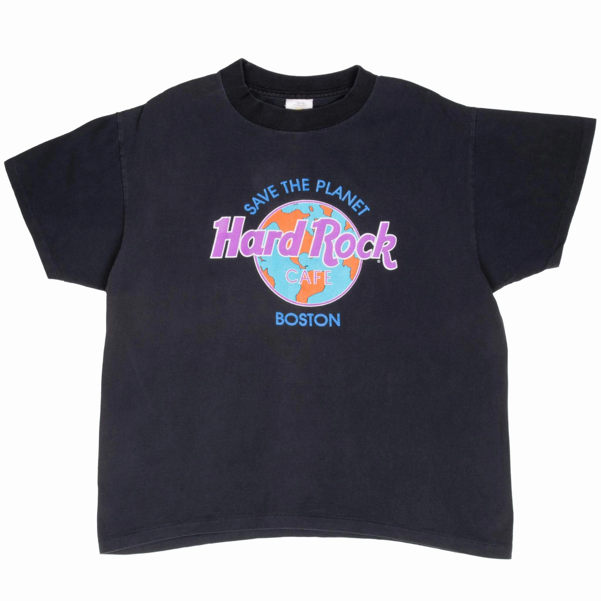 VINTAGE HARD ROCK CAFE SAVE THE PLANET BOSTON TEE SHIRT 1990S LARGE MADE IN USA