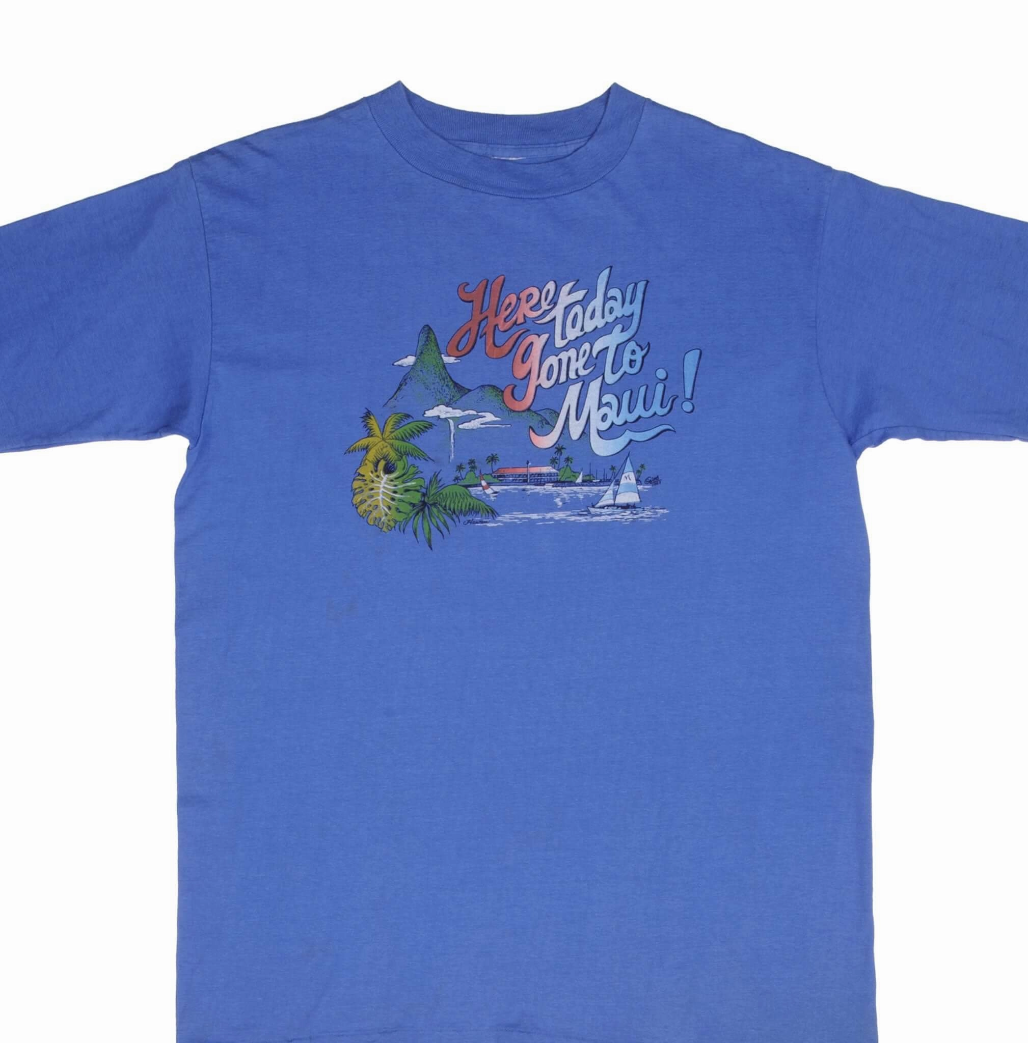 VINTAGE HERE TODAY GONE TO MAUI HAWAII GRAPHIC 1985 TEE SHIRT SIZE LARGE
