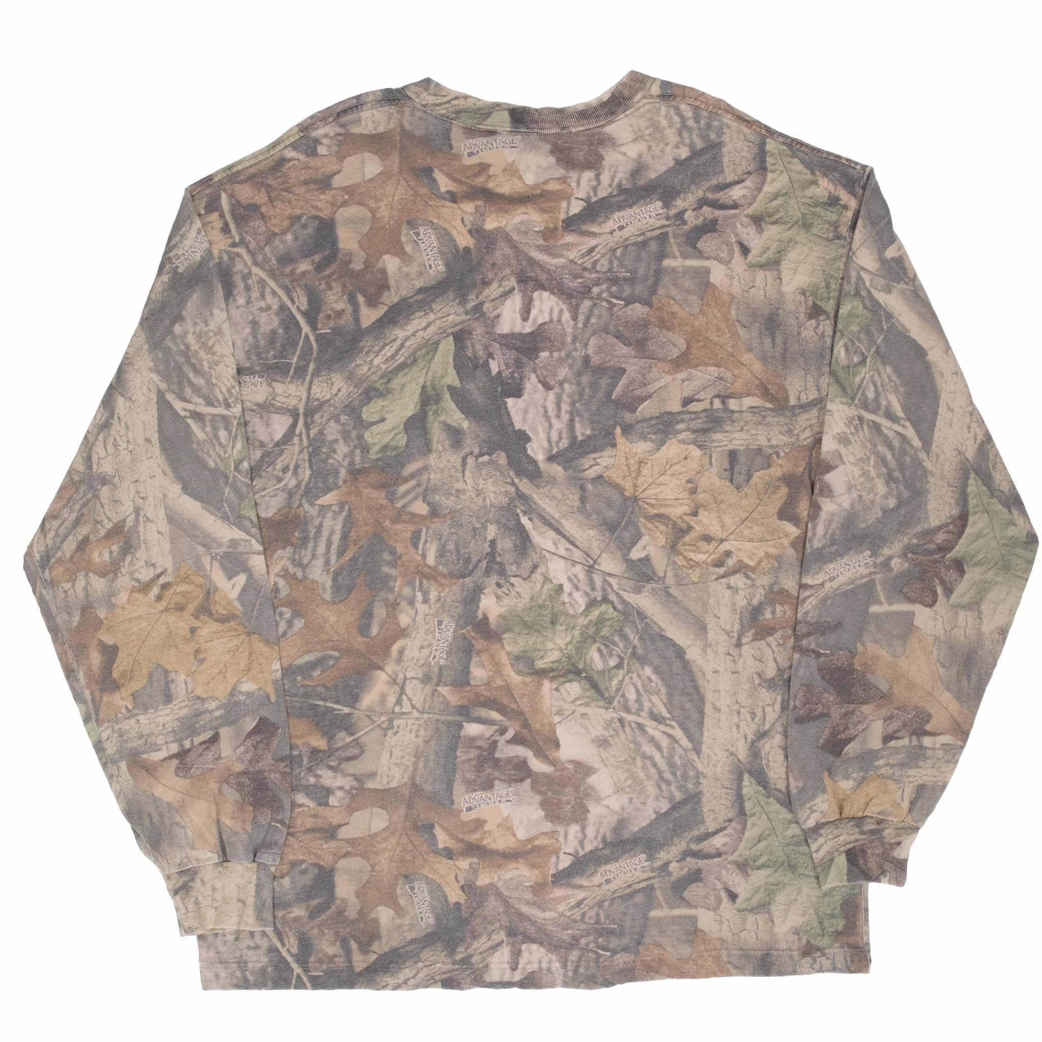 VINTAGE HUNTING ADVANTAGE TIMBER CAMO LONG SLEEVE TEE SHIRT LARGE MADE IN USA