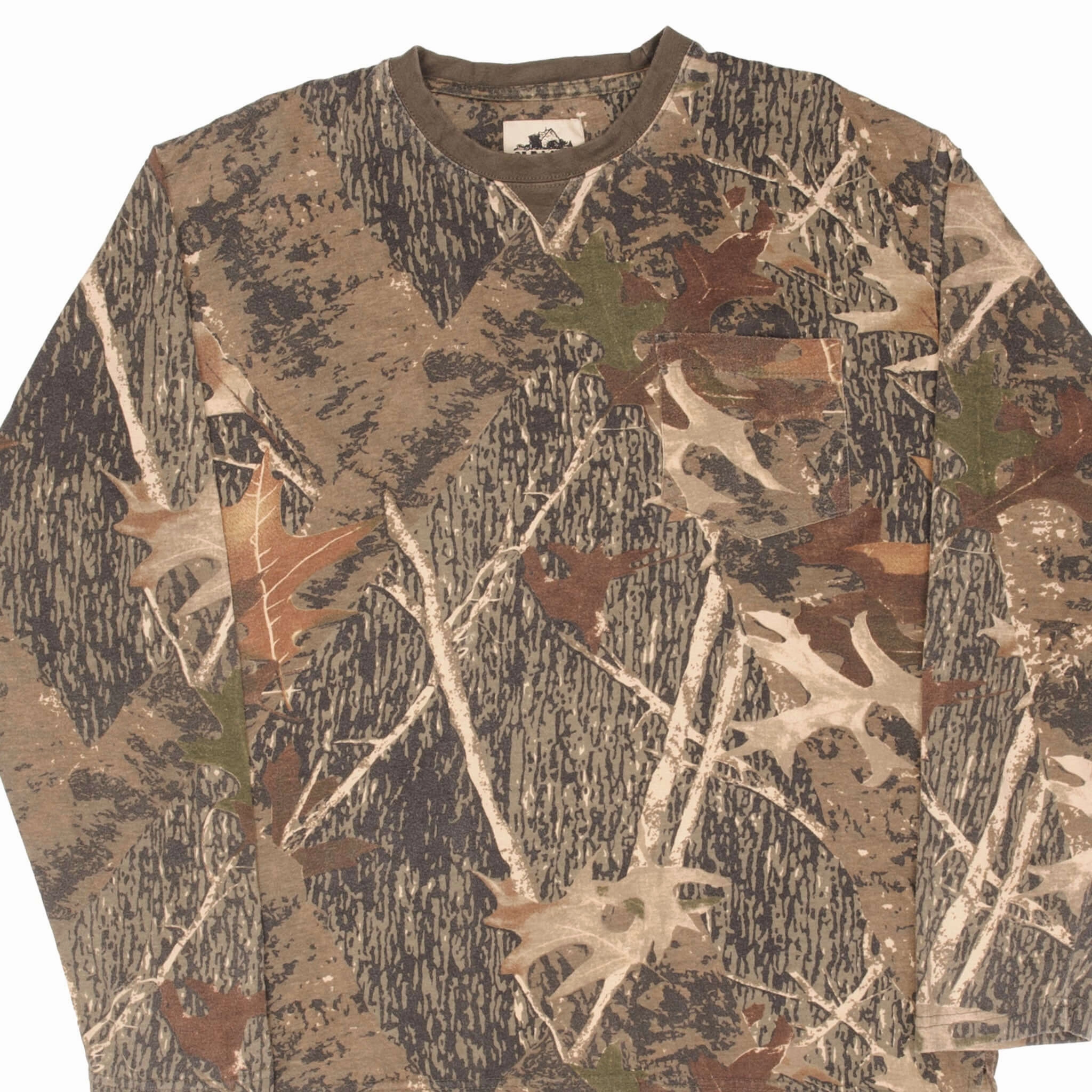 VINTAGE HUNTING CAMO OLD MILL LONG SLEEVE POCKET TEE SHIRT SIZE LARGE