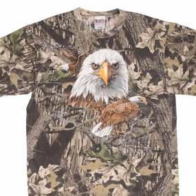 VINTAGE HUNTING MOSSY OAK BREAK UP CAMO EAGLE PRINT TEE SHIRT 1990S SIZE LARGE