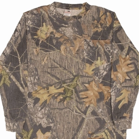 VINTAGE HUNTING MOSSY OAK BREAK UP CAMO LONG SLEEVE POCKET TEE SHIRT SIZE XL