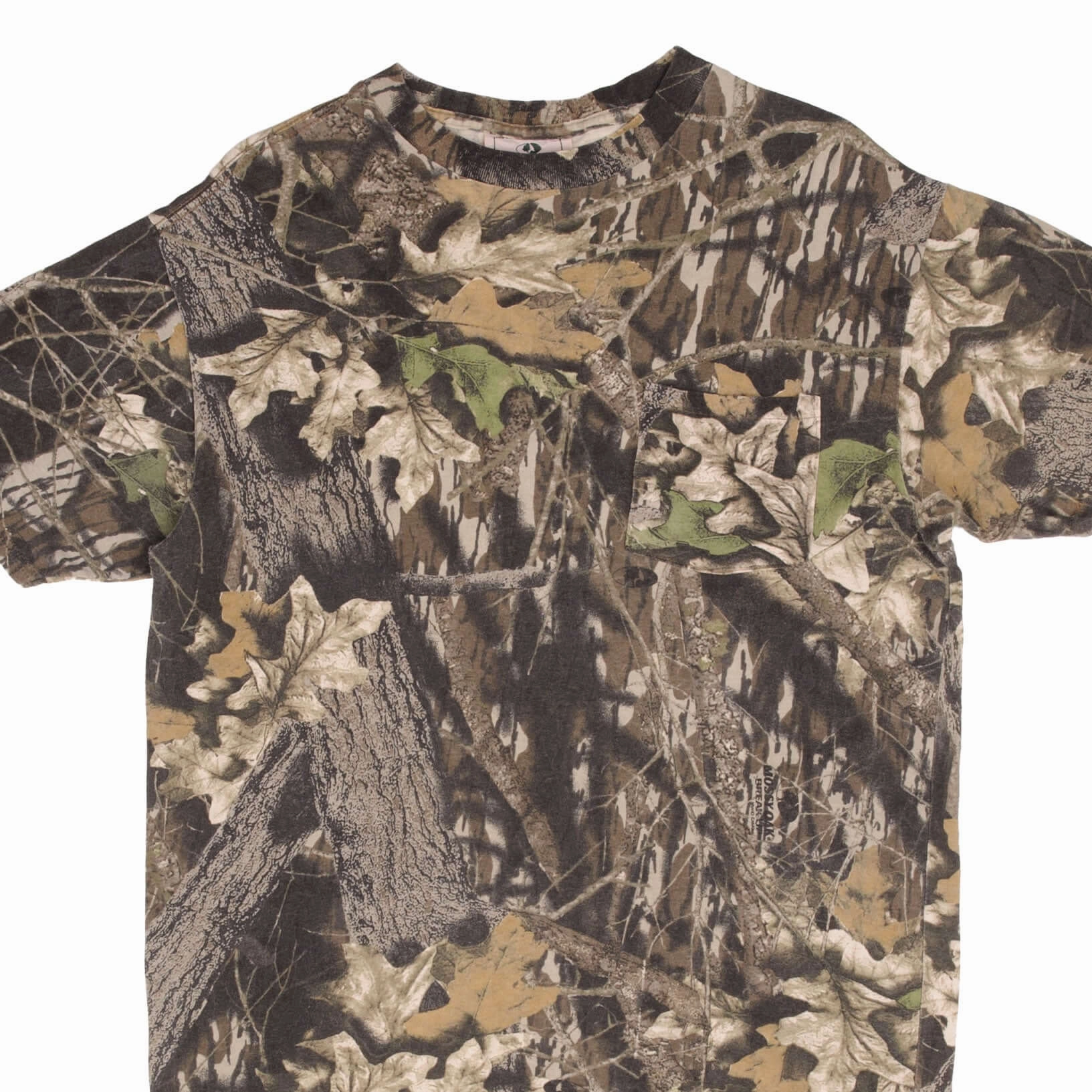 VINTAGE HUNTING MOSSY OAK BREAK UP CAMO POCKET TEE SHIRT 1990S MEDIUM MADE USA