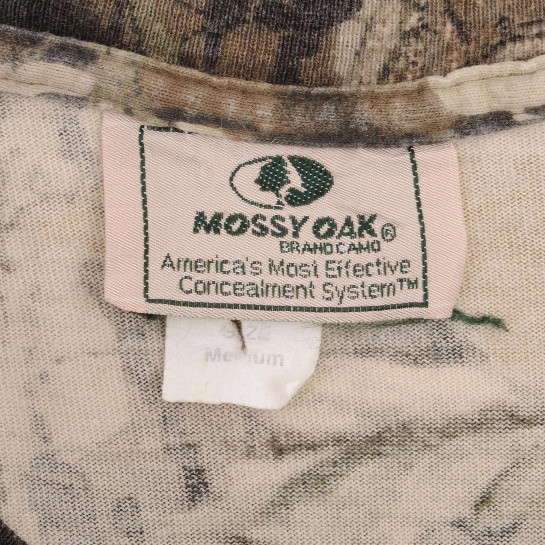 VINTAGE HUNTING MOSSY OAK BREAK UP CAMO POCKET TEE SHIRT 1990S MEDIUM MADE USA