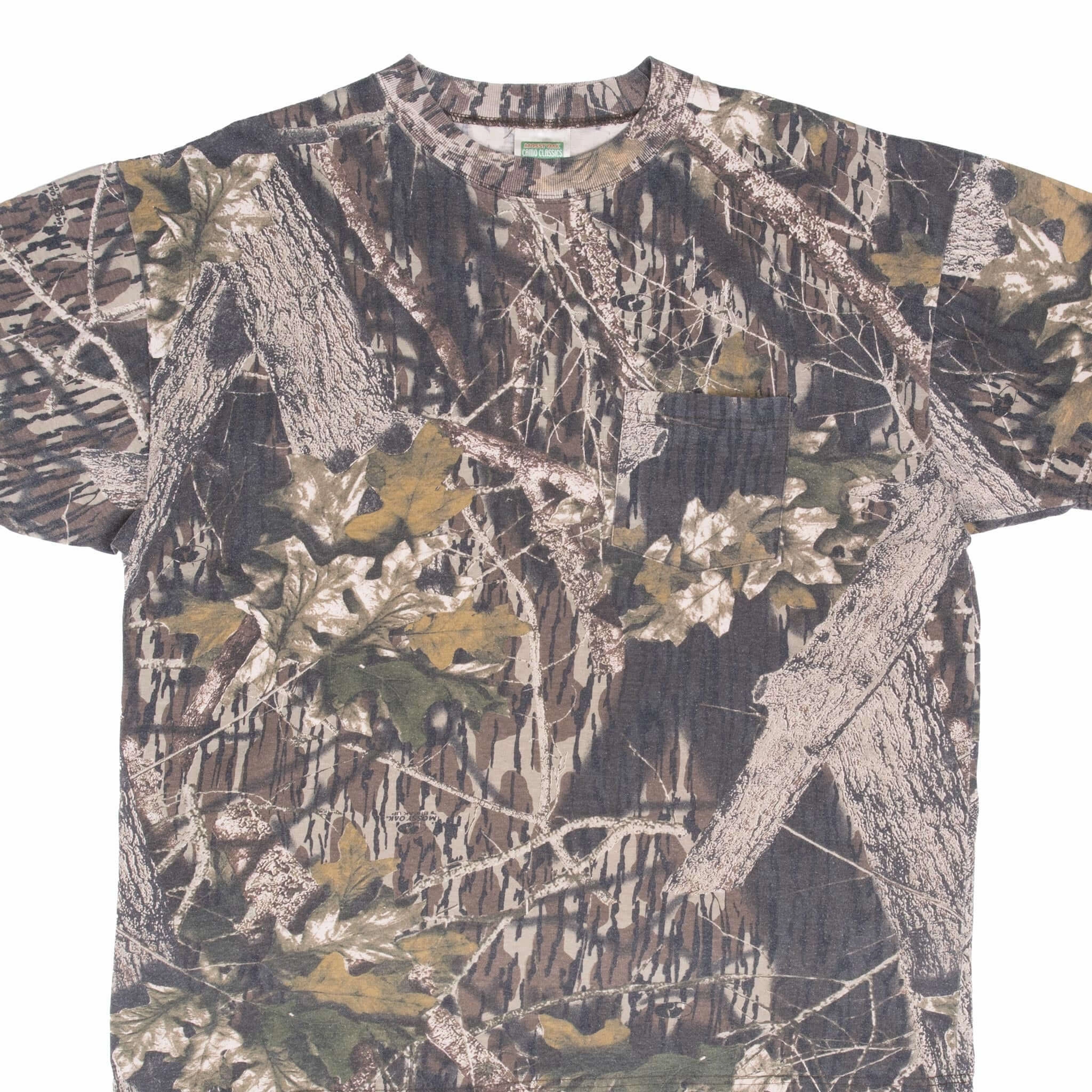 VINTAGE HUNTING MOSSY OAK BREAK UP CAMO POCKET TEE SHIRT XL