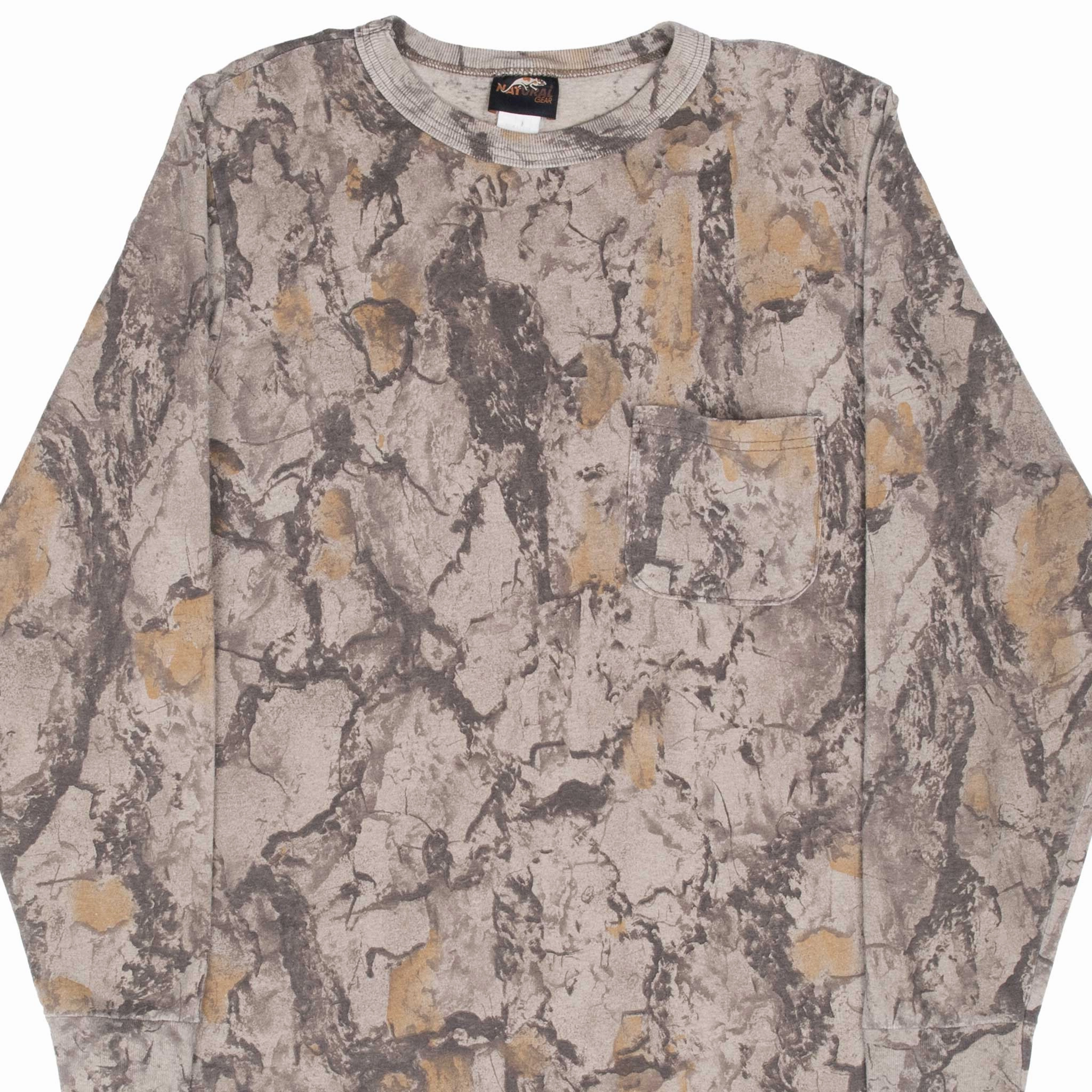 VINTAGE HUNTING NATURAL GEAR CAMO LONG SLEEVE POCKET TEE SHIRT 1990S MEDIUM