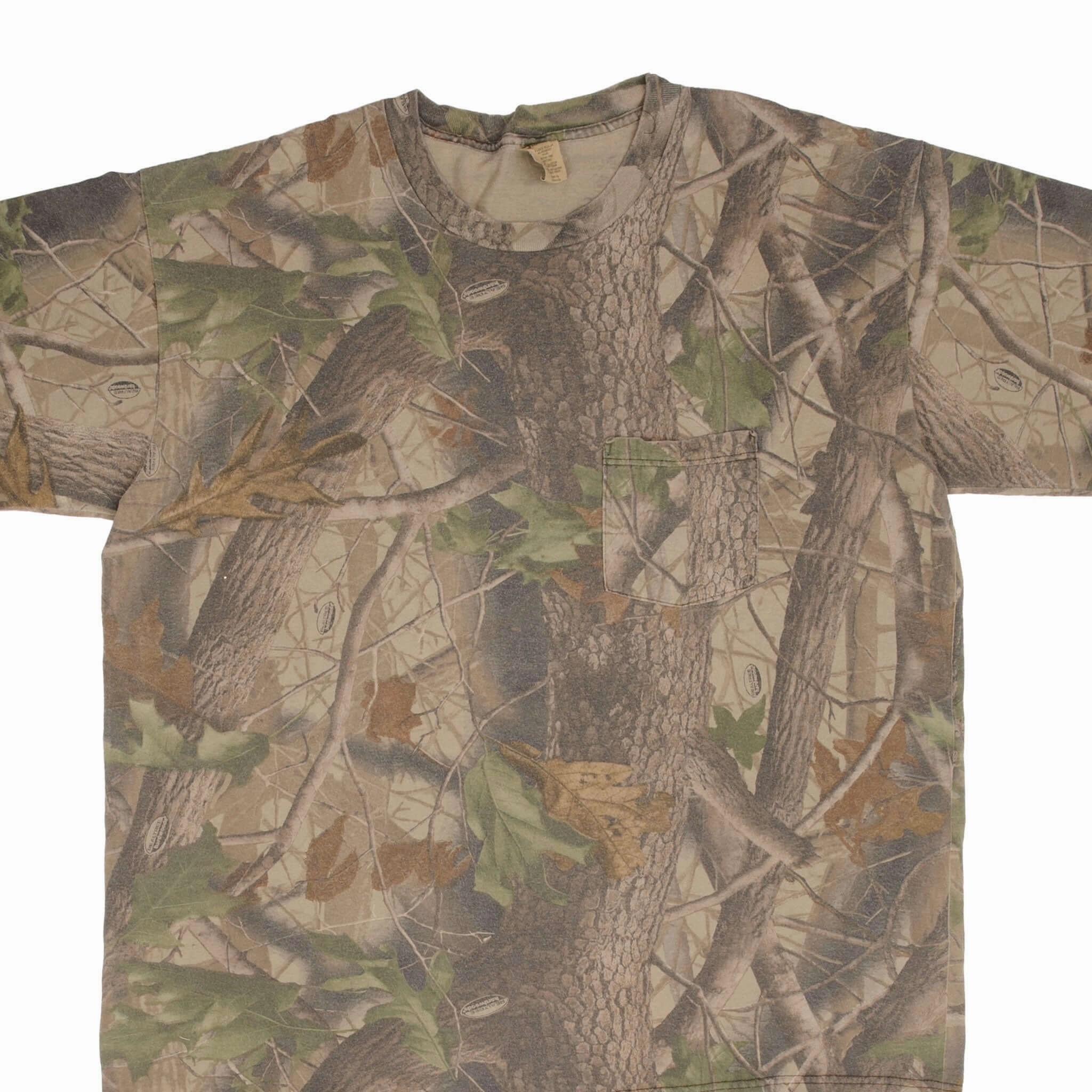 VINTAGE HUNTING REALTREE HARDWOODS CAMO POCKET TEE SHIRT 1990S SIZE XL