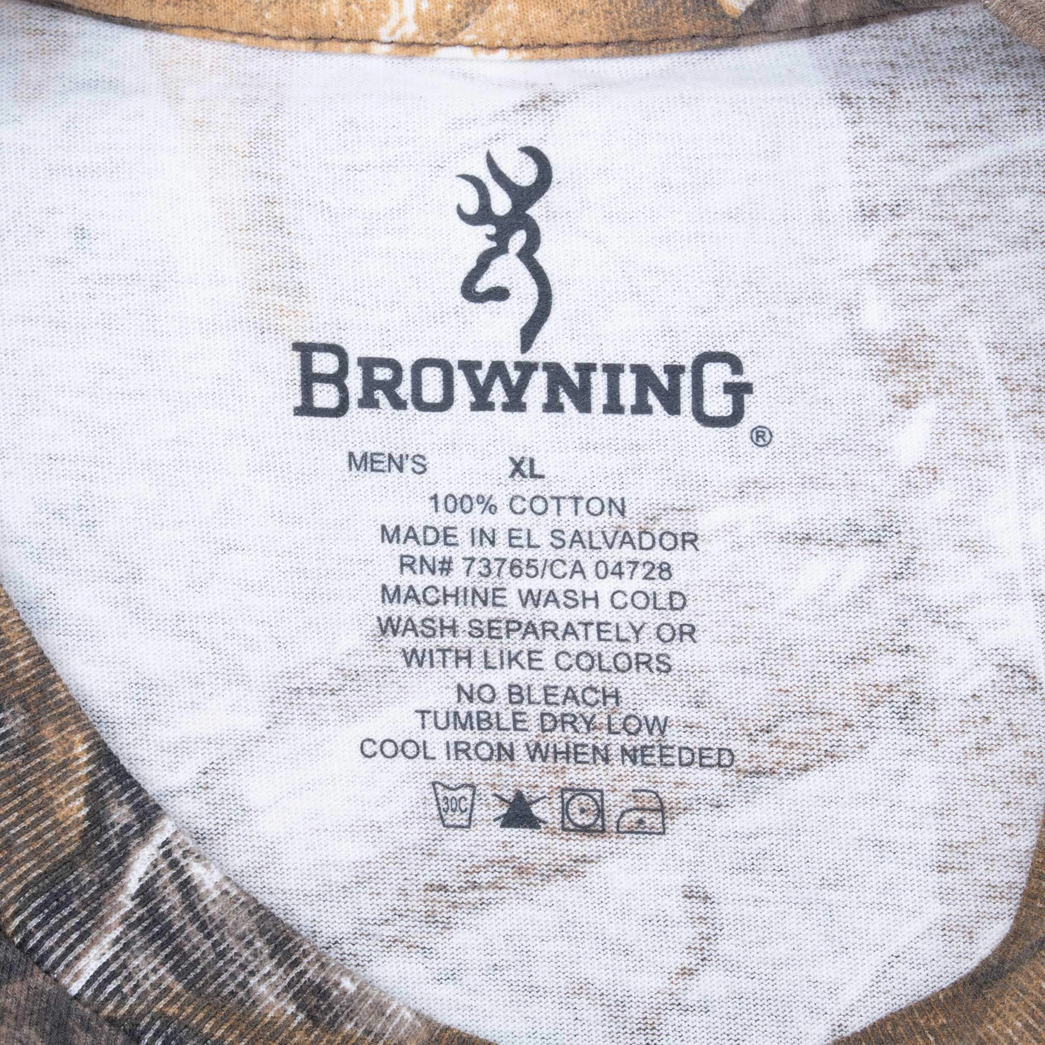 VINTAGE HUNTING REALTREE XTRA CAMO BROWNING TEE SHIRT LARGE